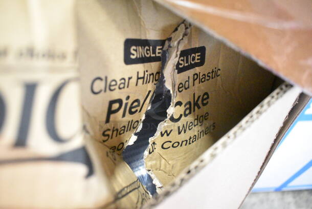 PALLET LOT of 20 BRAND NEW Boxes Including 433LSLCPIE Choice 5" Clear Hinged Slice Container with Low Dome Lid, Noble X Large Gloves, Dart C57PST1 ClearSeal Hinged Lid Plastic Container 6" x 5 13/16" x 3" - 500/Case, 6x6 Sandwich Trays, 127DM32COMBO Choice 32 oz. Ultra Clear Recycled PET Plastic Round Deli Container and Lid Combo - 250/Case, Steelton Utility Wire Shelf Kit, 245CCGR12BL Baker's Lane 12" White Corrugated Grease-Resistant Cake Circle - 100/Case. 20 Times Your Bid!  - Image 7 of 12