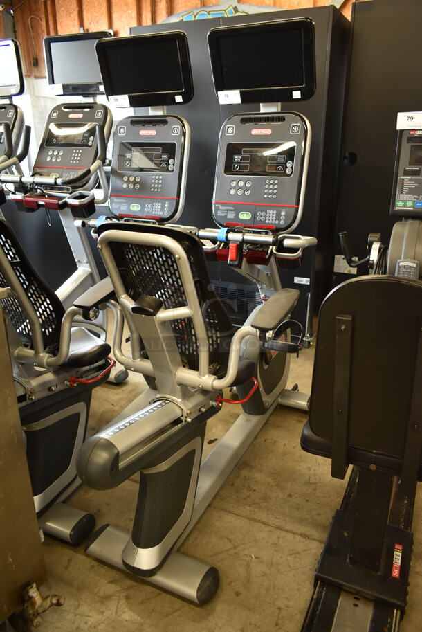 Star Trac Metal Commercial Floor Style Stationary Exercise Bicycle w/ Monitor and Heart Rate Handle Grip Monitors. Tested and Working! - Image 1 of 4