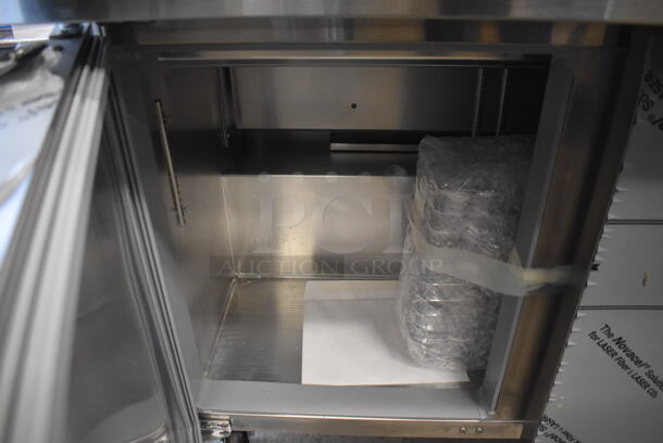 BRAND NEW! Continental SW72-30M Stainless Steel Commercial Sandwich Salad Prep Table Bain Marie Mega Top on Commercial Casters. 115 Volts, 1 Phase. 72x34x42. Tested and Working! - Image 9 of 9