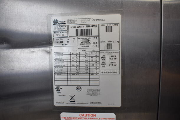 2012 Taylor Model C713-33 Stainless Steel Commercial Floor Style Water Cooled 2 Flavor w/ Twist Soft Serve Ice Cream Machine on Commercial Casters. 208-230 Volts, 3 Phase. 25.5x36x59 - Image 5 of 6