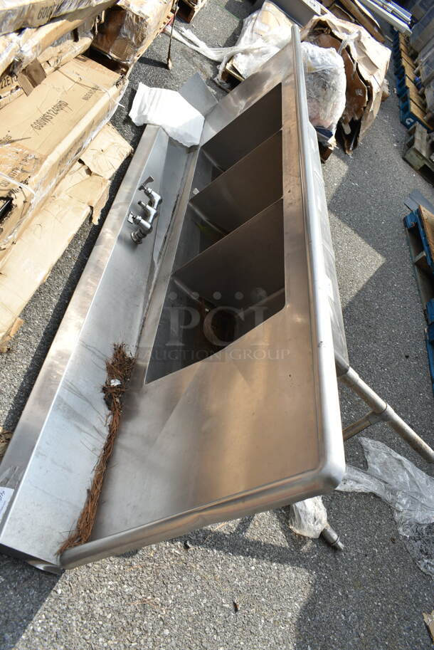 Stainless Steel Commercial 3 Bay Sink. Missing Right Side H Legs. Bays 20x20x12.  - Image 1 of 8