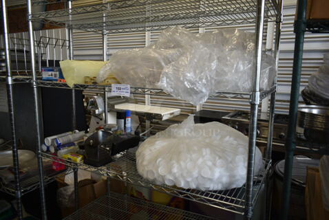 ALL ONE MONEY! Lot of Various Items on Shelving Unit Including Poly Lids. Does Not Include Shelving Unit. 