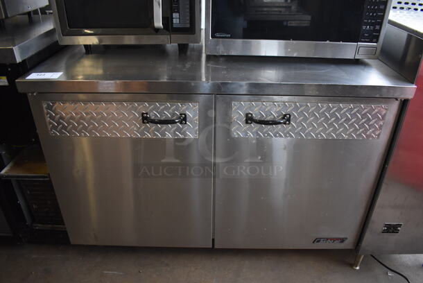 Turbo Air TUR-48SD Stainless Steel Commercial 2 Door Work Top Cooler on Commercial Casters. 115 Volts, 1 Phase. 48x30x34. Tested and Working!