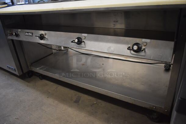 Vollrath ServeWell 38004 Stainless Steel Commercial Electric Powered 4 Well Steam Table w/ Cutting Board and Under Shelf on Commercial Casters. 120/208-240 Volts, 1 Phase. 62x36x35 - Image 7 of 8