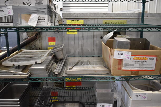 ALL ONE MONEY! Tier Lot of Various Metal Items Including Vent Covers, Bins, Drip Trays and Adapters