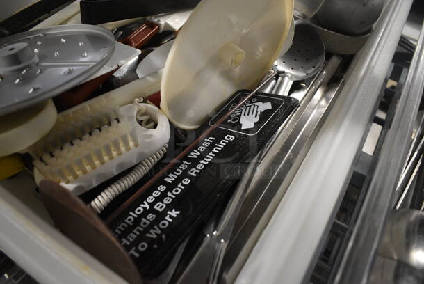 ALL ONE MONEY! Lot of Various Utensils and Food Processor Blade in White Poly Bin! 18x26x6 - Image 5 of 5