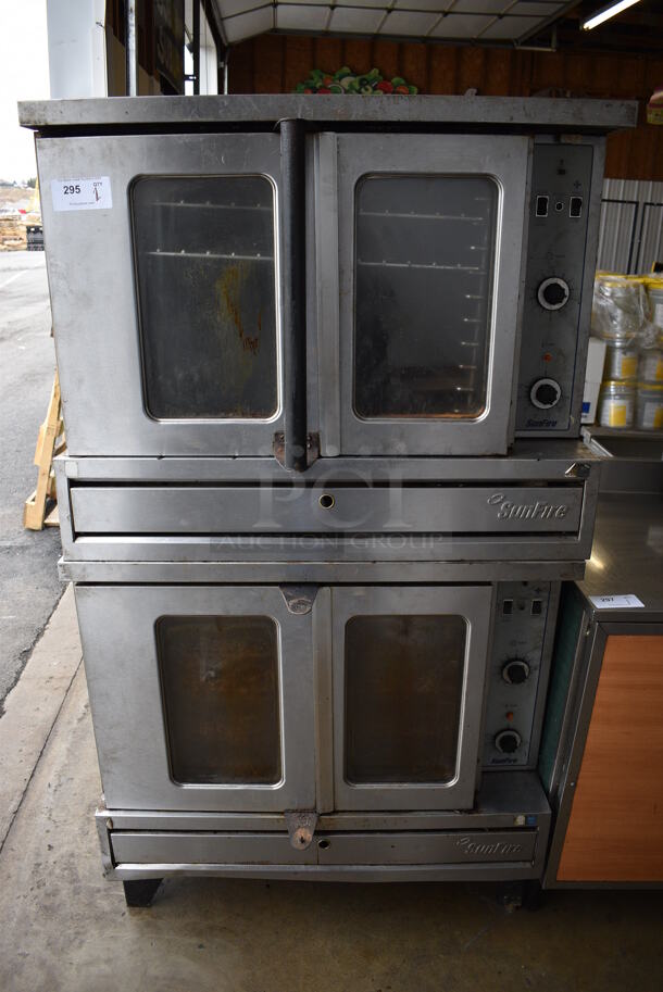 2 Garland Model SDG-1 Stainless Steel Commercial Natural Gas Powered Full Size Convection Ovens w/ View Through Doors, Metal Oven Racks and Thermostatic Controls. 40x38x73. 2 Times Your Bid!