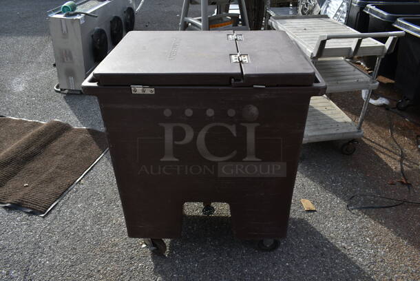 Cambro Brown Poly Insulated Ice Bin w/ Lid and Contents on Commercial Casters.  - Image 1 of 4