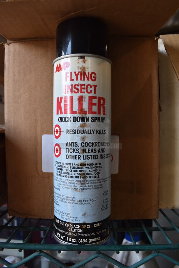 Box of 12 Flying Insect Killer Cans. 2.5x2.5x9.5