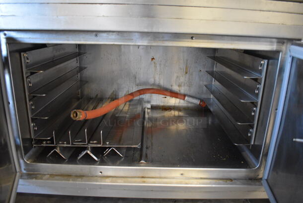Stainless Steel Commercial Floor Style Electric Powered Steam Table w/ 5 Drop In Bins, Over Shelf and 2 Doors on Commercial Casters. 208 Volts, 1 Phase. 74x36.5x51 - Image 6 of 6