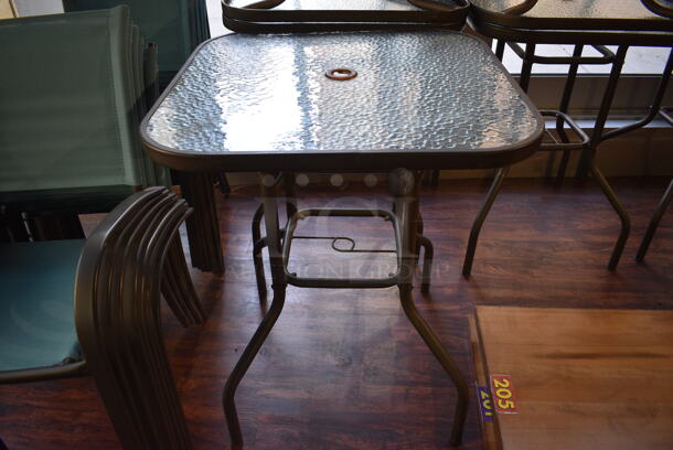 3 Patio Tables w/ Clear Tabletop on Brown Metal Frame. 30x30x38. 3 Times Your Bid! (lounge)