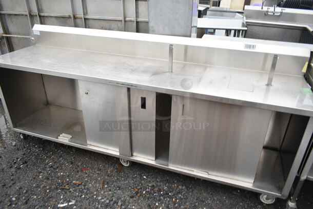 Stainless Steel Commercial Table w/ Back Splash, Under Shelf and 2 Doors on Commercial Casters. - Image 3 of 9