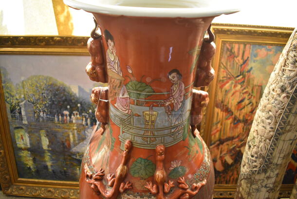 Ornate Asian Style Vase w/ Dragon Motif and Lion Handles. - Image 5 of 8