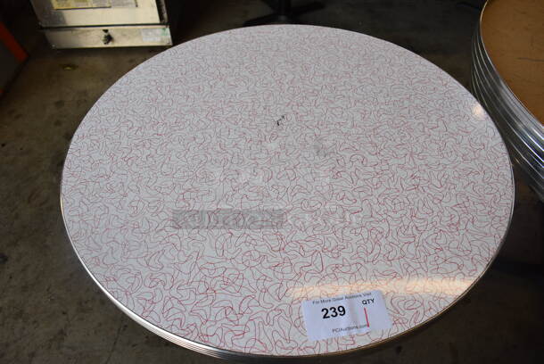 White Round Dining Height Table w/ Red and Gray Pattern on Black Metal Base. 30x30x30 - Image 2 of 3
