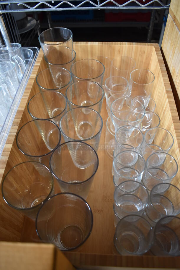 ALL ONE MONEY! Lot of Items on Tabletop Including Chafing Dish Frames, Metal Dome Lids, Glasses and Wooden Boxes. - Image 4 of 12