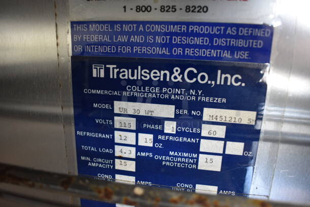 Traulsen UR 30 WT Stainless Steel Commercial Single Door Reach In Cooler Merchandiser w/ Racks on Commercial Casters. 115 Volts, 1 Phase. 30x27x82. Tested and Working! - Image 5 of 5