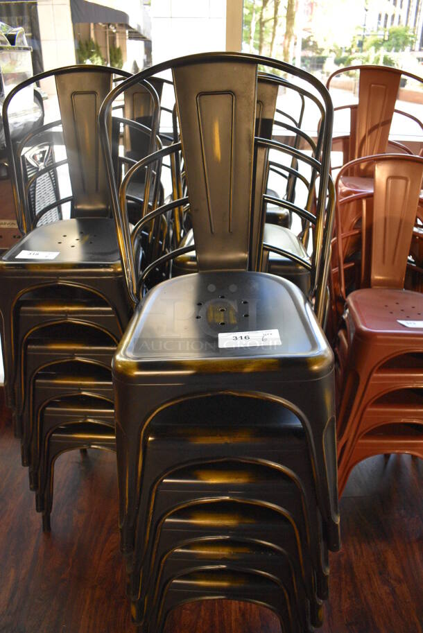 6 Black Metal Tolix Style Dining Height Chairs. 17x17x33. 6 Times Your Bid! (lounge)