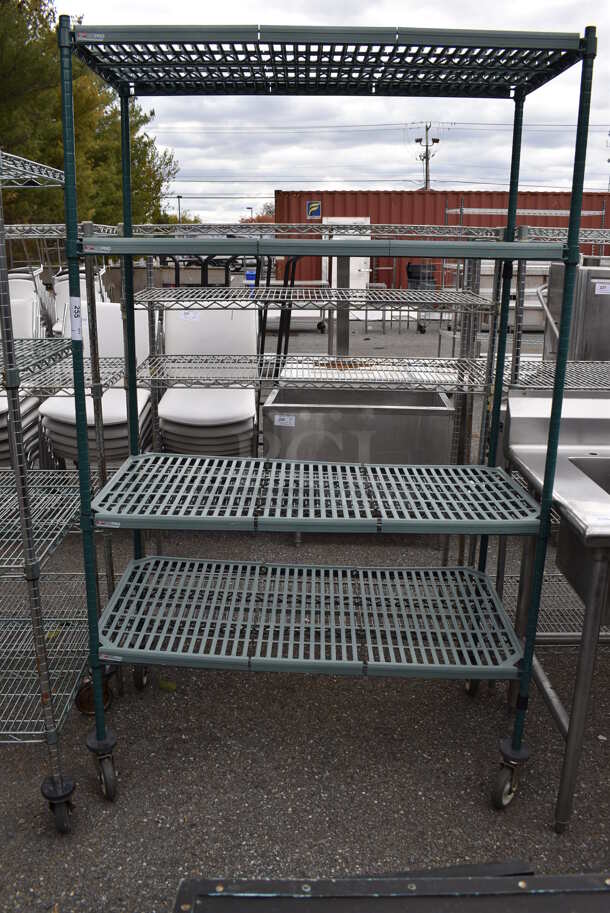 Metro Poly and Metal 4 Tier Wire Shelving Unit on Commercial Casters. BUYER MUST DISMANTLE. PCI CANNOT DISMANTLE FOR SHIPPING. PLEASE CONSIDER FREIGHT CHARGES. 48x24x80