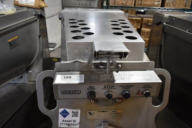 Hobart MG2032 Metal Commercial Floor Style Electric Powered Meat Mixer Grinder w/ Foot Pedal on Commercial Casters. 208 Volts, 3 Phase. Tested and Working! - Image 4 of 8
