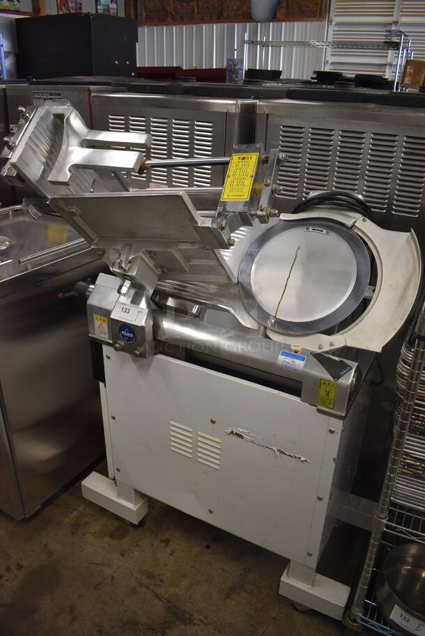 2015 Fujee Metal Commercial Floor Style Meat Slicer on Commercial Casters. 220 Volts. 42x32x59