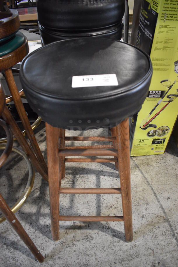 3 Wooden Stools w/ Black Seat. 16x16x32. 3 Times Your Bid!