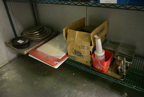 ALL ONE MONEY! Tier Lot of Various Metal Baking Pans, Cutting Boards and Drop In Bins. (kitchen)