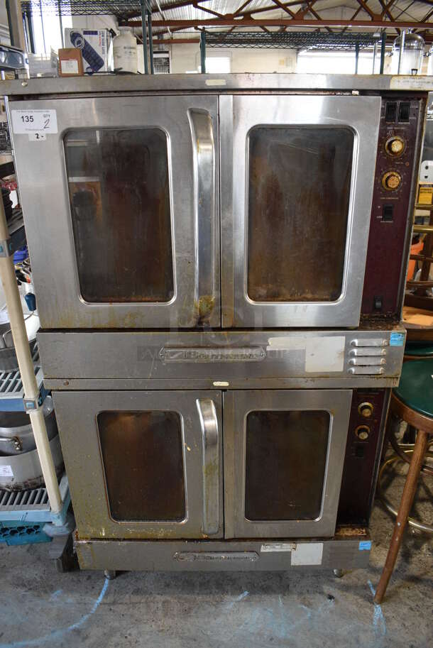 2 Southbend Model BGS/22SC Stainless Steel Commercial Natural Gas Powered Full Size Convection Ovens w/ View Through Doors, Metal Oven Racks and Thermostatic Controls. 38x36x67. 2 Times Your Bid!