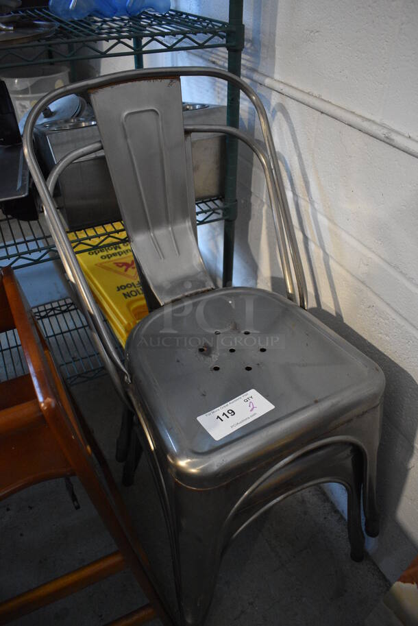 2 Gray Metal Tolix Style Dining Chairs. 18x18x31. 2 Times Your Bid! - Image 2 of 3