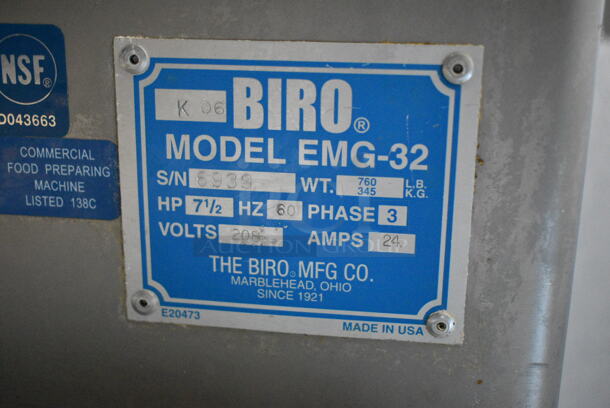 Biro EMG-32 Stainless Steel Commercial Countertop Meat Mixer Grinder on Commercial Casters. 208 Volts, 3 Phase.  - Image 6 of 6