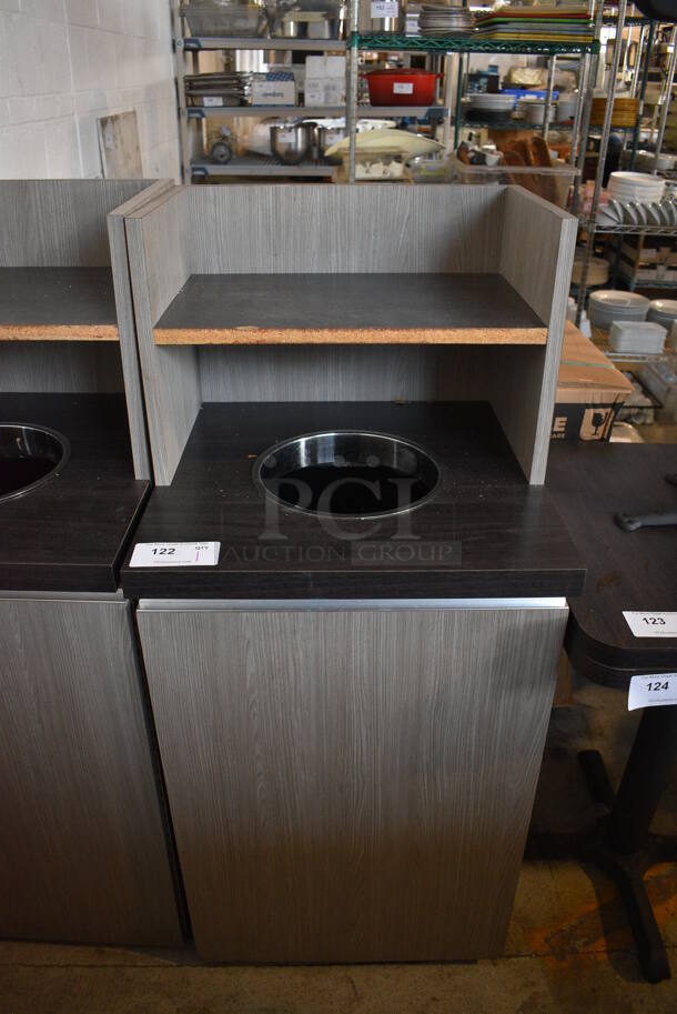 Gray and Black Wooden Trash Can Shell w/ Trash Deposit Hole, Tray Return, Door and Trash Can. 21x21x48.5 - Image 1 of 5