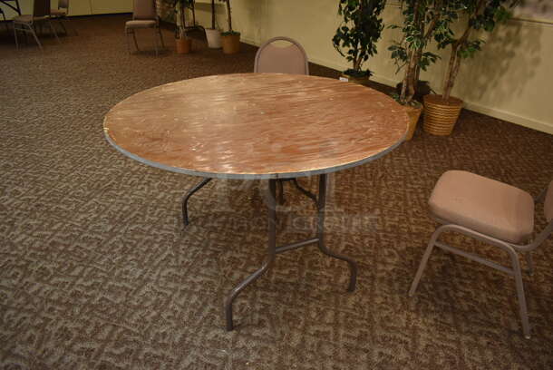 9 Wood Pattern Round Folding Tables. 9 Times Your Bid! BUYER MUST REMOVE. (ballroom #2) - Image 4 of 10