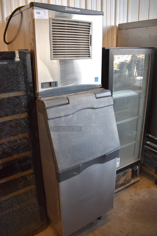 Scotsman Model C0322MA-1E ENERGY STAR Stainless Steel Commercial Ice Machine Head on Commercial Ice Bin. 115 Volts, 1 Phase. 22.5x34x73