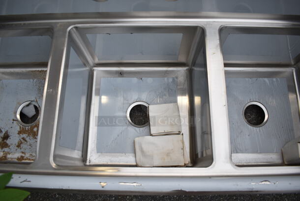 BRAND NEW SCRATCH AND DENT! Regency 600S31717 60" 16 Gauge Stainless Steel Three-Compartment Commercial Sink with Galvanized Steel Legs - 17" x 17" x 12" Bowls. No Legs.  - Image 5 of 7