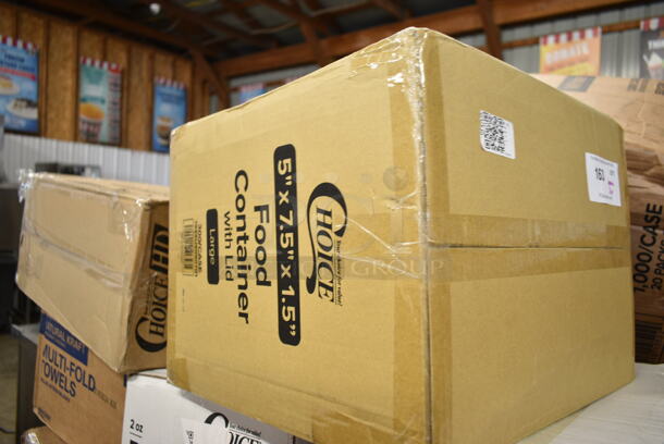 PALLET LOT of 30 BRAND NEW Boxes Including 2 Box 5001BNAP Choice White Beverage Cocktail Napkin 4000/case, 500MFTN Lavex Natural Brown Kraft M-Fold (Multifold) Towel - 4000/Case, 2 Bundle 245CB12 WHITE Choice 12" x 12" x 2" White Customizable Corrugated Plain Pizza Box - 50/Bundle, 795KFTL4PE Choice 4 oz. Round PET Take-Out Lid - 1000/Case, Choice Black 2 oz Portion Cups, 2 Box 612FS1116 Choice Full Size Foil Steam Table Pan Shallow 1 11/16" Depth - 50/Case, Choice Food Containers, 50012W Choice 12 oz. White Poly Paper Hot Cup - 1000/Case, Dart 60HT1 White Foam Hinged Lid Container 6" x 6" x 3" - 500/Case, CH24DEF 24 oz. Tamper-Resistant, Tamper-Evident Hinged Container, 831741 Cinnamon Buns Clam clear pet hinged containers. 30 Times Your Bid! - Image 10 of 12