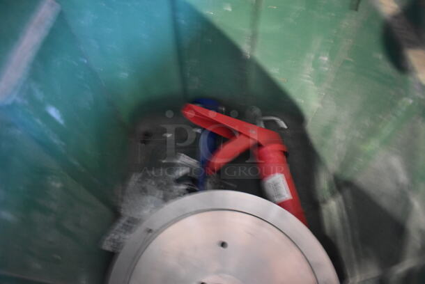 ALL ONE MONEY! Lto of Meat Slicer Blade and Caulk Frame in Green Poly Bin - Image 3 of 4