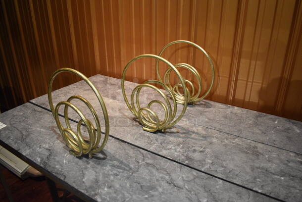 3 Gold Finish Metal Tables w/ Stone Pattern Tabletop. 52x10x29, 12x4x12. 3 Times Your Bid! (bar) - Image 3 of 5