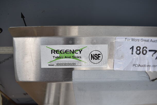 BRAND NEW SCRATCH AND DENT! Regency 600S32030220 Stainless Steel Commercial 3 Bay Sink w/ Dual Drain Boards. Bays 20x30. Drain Boards 18.5x32. No Legs.  - Image 9 of 9