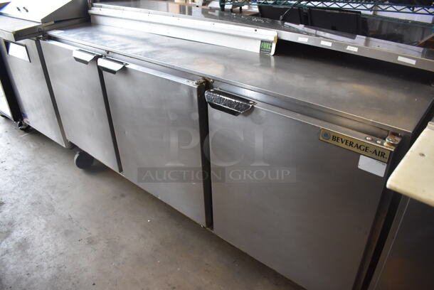 Beverage Air UCR72AY Stainless Steel Commercial 3 Door Undercounter Cooler on Commercial Casters w/ 2 Tier Over Shelf. 115 Volts, 1 Phase. 72x30x54. Tested and Working! - Image 3 of 8