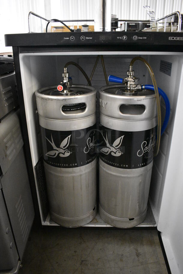 2017 Edgestar Direct Draw Kegerator w/ Beer Tower, 2 Tap Handles and 2 Fourth Size Kegs on Commercial Casters. 115 Volts, 1 Phase. 24x24x62. Tested and Working! - Image 5 of 9