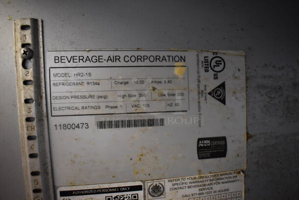 Beverage Air HR2-1S Stainless Steel Commercial 2 Door Reach In Cooler on Commercial Casters. 115 Volts, 1 Phase. 52x33x85. Tested and Working! - Image 7 of 8