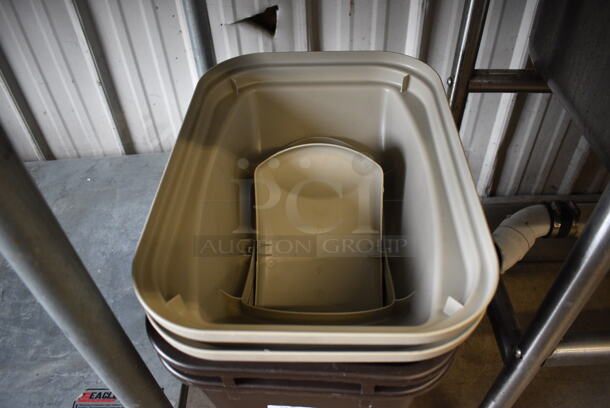 2 Brown Poly Trash Cans w/ 2 Tan Lids. 15.5x11x28. 2 Times Your Bid! - Image 3 of 3