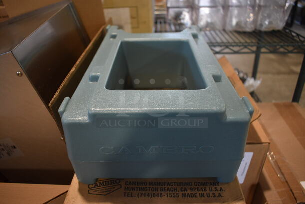 3 BRAND NEW IN BOX! Cambro Blue Poly Camtainer Risers. 9x16x5. 3 Times Your Bid!