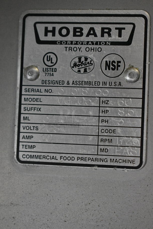 2016 Hobart MG2032 Metal Commercial Floor Style Electric Powered Meat Mixer Grinder w/ Foot Pedal on Commercial Casters. 208 Volts, 3 Phase. Tested and Working! - Image 5 of 5