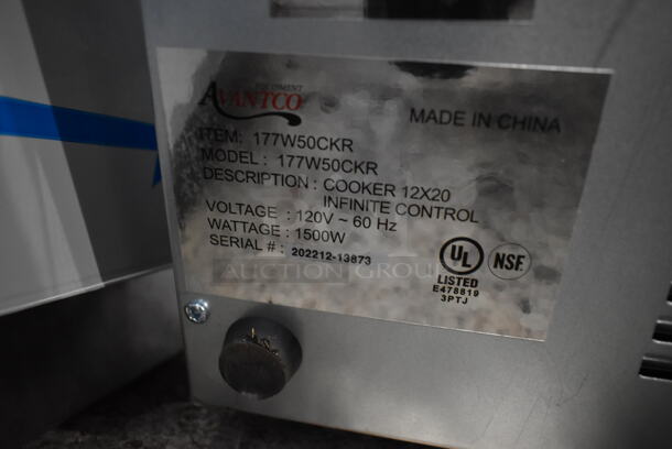 BRAND NEW SCRATCH AND DENT! 2022 Avantco 177W50CKR Stainless Steel Commercial Countertop Food Warmer w/ 3 Drop Ins, 3 Lids. 120 Volts, 1 Phase. Tested and Working! - Image 5 of 5