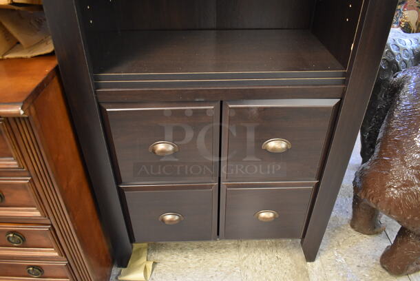 Brown Wood Pattern Shelving Unit w/ 2 Cabinets. - Image 3 of 5