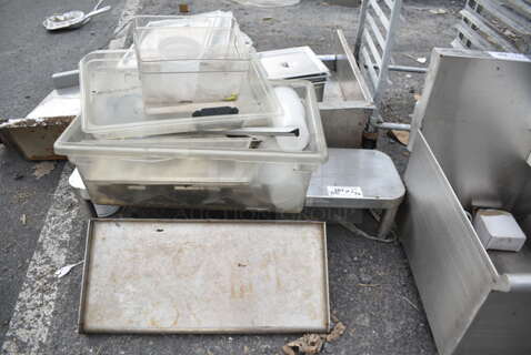 ALL ONE MONEY! Lot of Various Items Including Poly Bins, Shelf and Solid Dunnage Rack