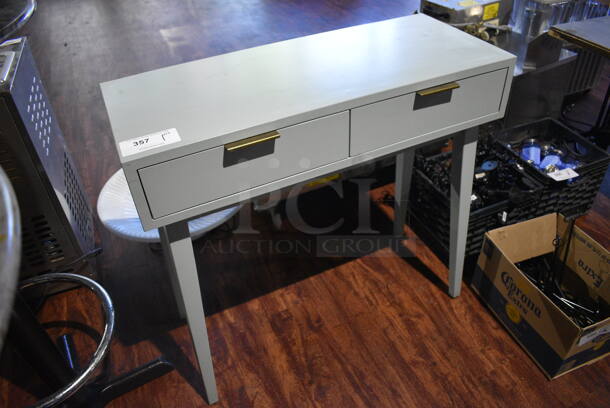 Gray Desk w/ 2 Drawers. 34x14x33. (lounge) - Image 2 of 5