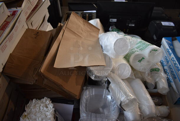 ALL ONE MONEY! Lot of Various Items Including Portion Cups, Lids, Containers, Brown Paper Bags and Pizza Boxes! - Image 5 of 5