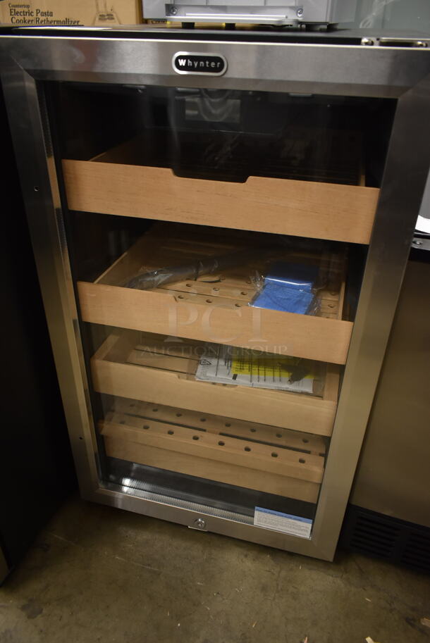 BRAND NEW SCRATCH AND DENT! Whynter CHC-421HC Stainless Steel 4.2 cu.ft. Cigar Cabinet Cooler and Humidor with Humidity Temperature Control and Spanish Cedar Shelves. 115 Volts, 1 Phase. Tested and Working! - Image 2 of 4