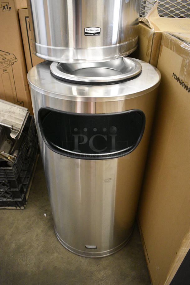 3 BRAND NEW! Rubbermaid Metallic Metal Trash Can w/ Ash Tray Top. 1 Missing Ash Tray. 15x15x28. 3 Times Your Bid! - Image 3 of 4